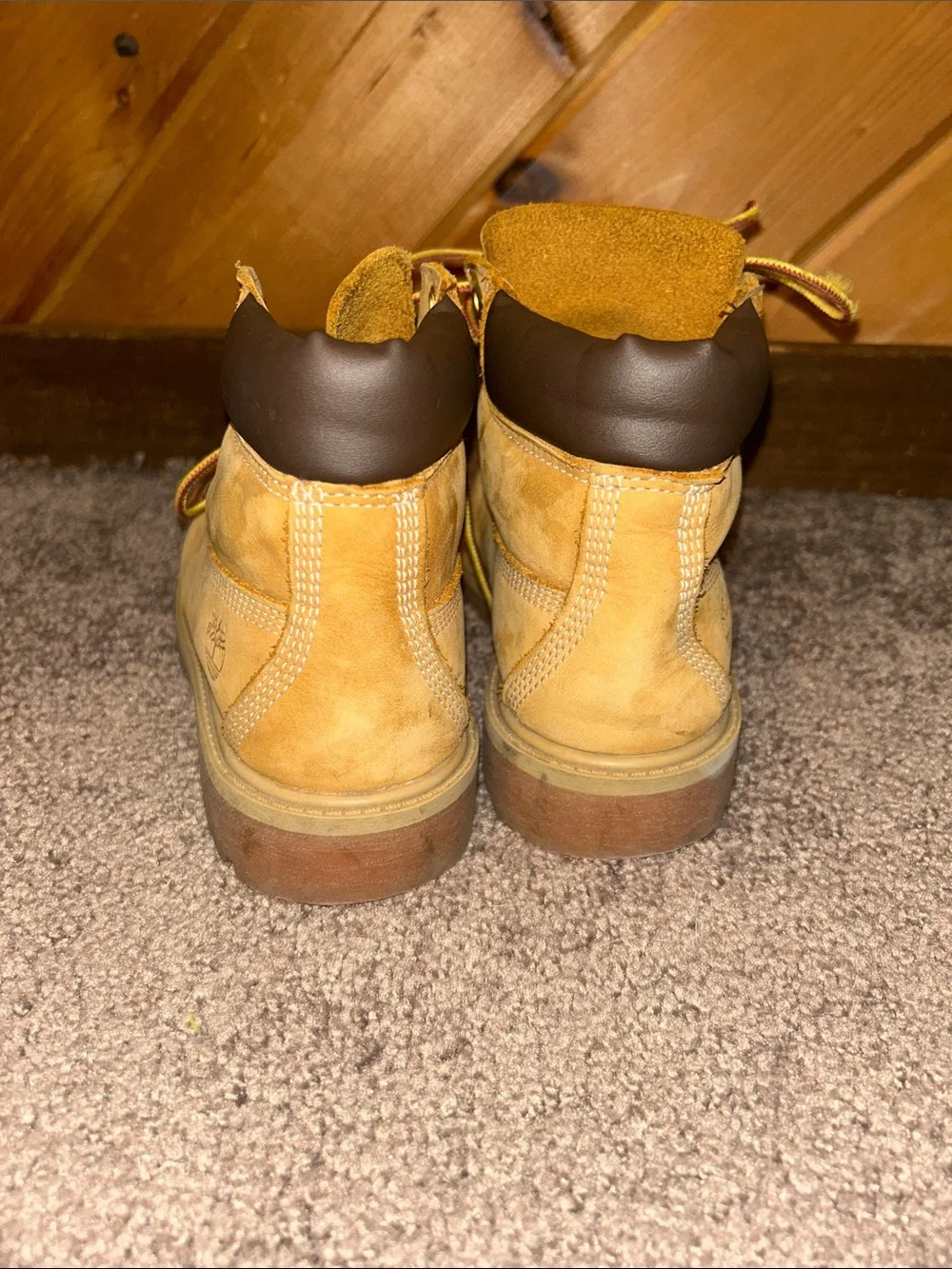 Youth Timberland® Premium 6-Inch Waterproof Boot in Wheat Nubuck tan